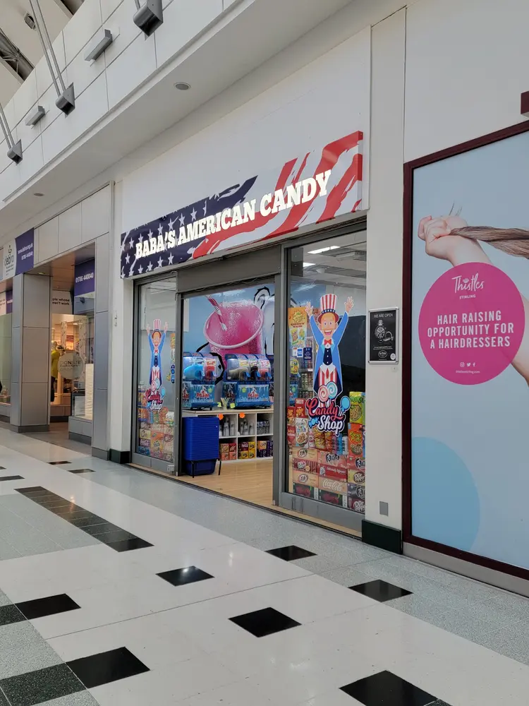 The candy shop unit with its stars-and-stripes fascia inside Thistles Stirling